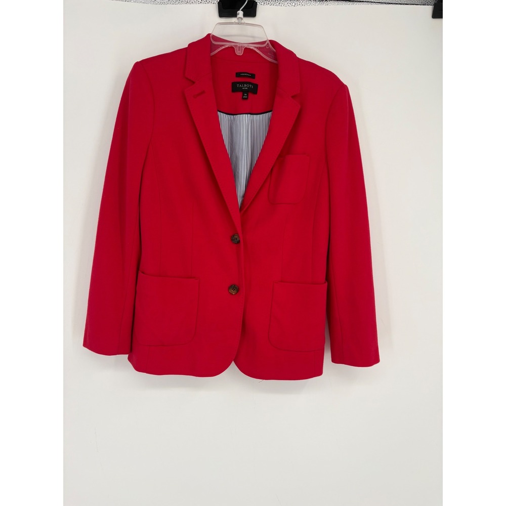 Talbots Blazer Womens 14P Red Aberdeen Petite Knit Two Button Patch Pocket